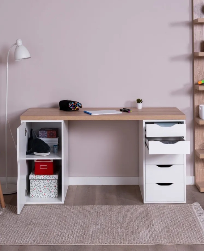 Стол ИНГАР 140*55 беленый дуб + тумба Ингар с дверкой белый + тумба с дверкой белый