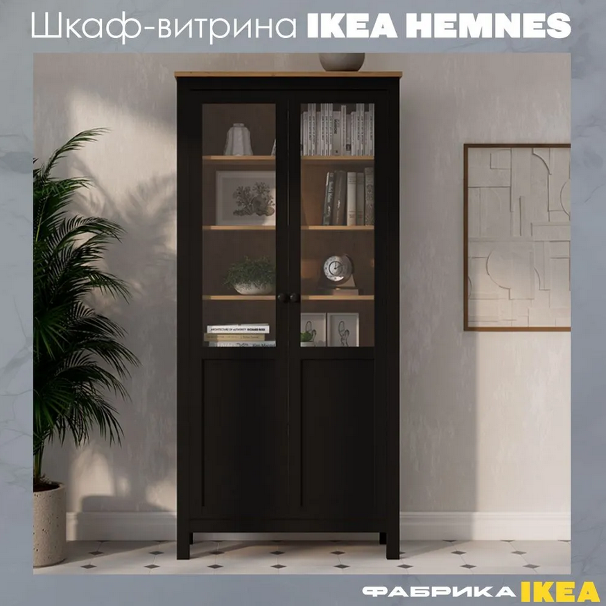 HEMNES ХЕМНЭС  КЫМÖР Шкаф с 2 дверями черный/светло-коричневый