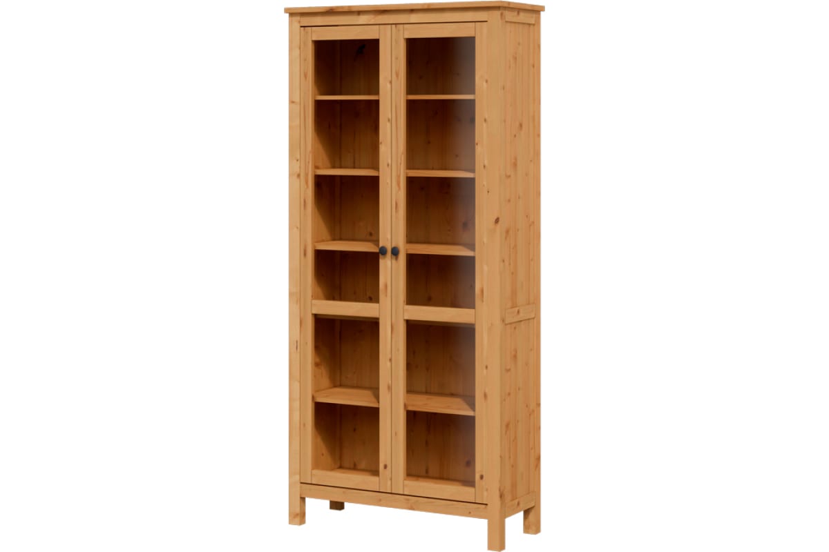 HEMNES ХЕМНЭС  КЫМÖР Шкаф-витрина с 2 дверями светло-коричневый стекло