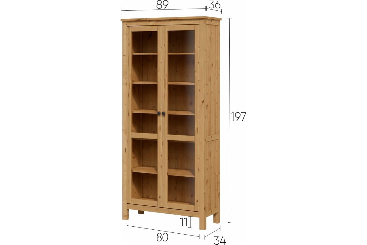 HEMNES ХЕМНЭС  КЫМÖР Шкаф-витрина с 2 дверями светло-коричневый стекло