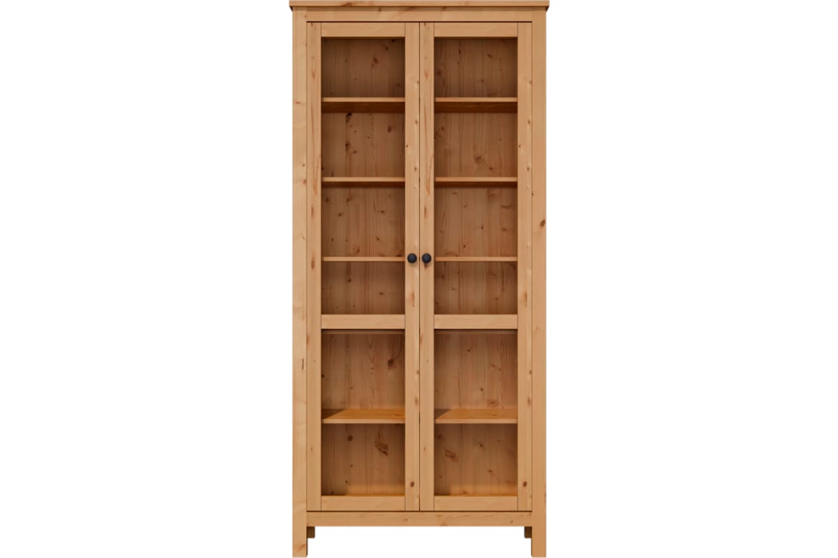 HEMNES ХЕМНЭС  КЫМÖР Шкаф-витрина с 2 дверями светло-коричневый стекло