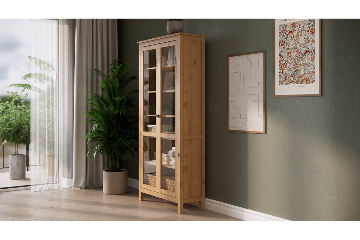 HEMNES ХЕМНЭС  КЫМÖР Шкаф-витрина с 2 дверями светло-коричневый стекло