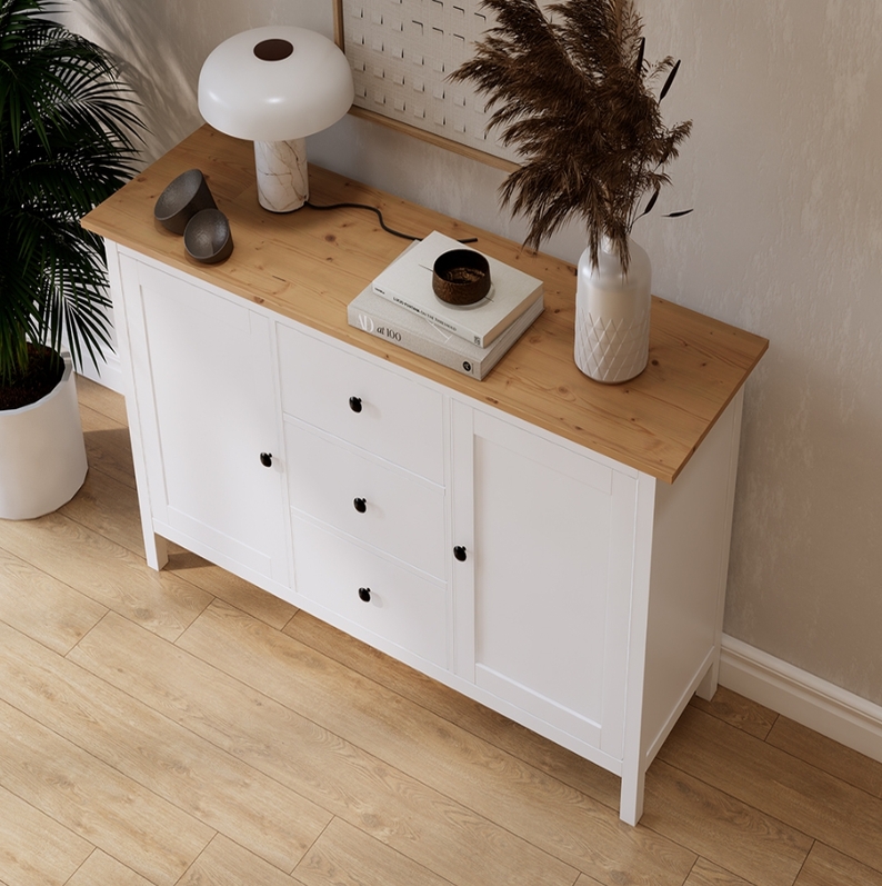 HEMNES ХЕМНЭС  КЫМÖР Сервант белый/светло-коричневый