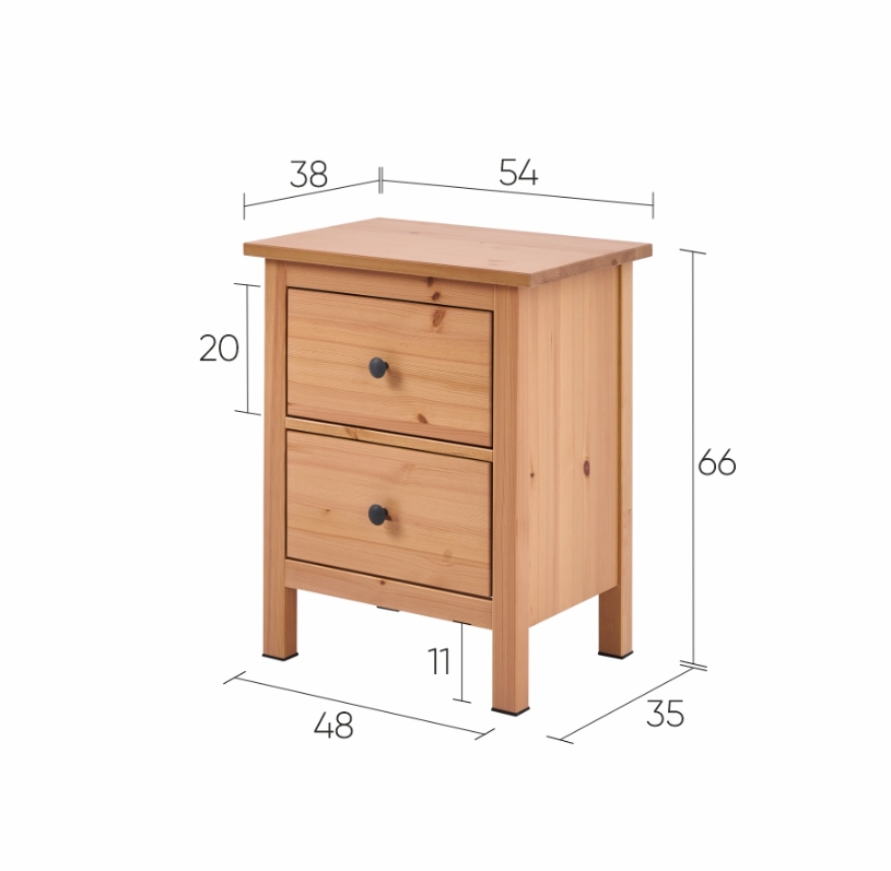 HEMNES ХЕМНЭС  КЫМÖР Комод 2 ящика светло-коричневый - тумба прикроватная