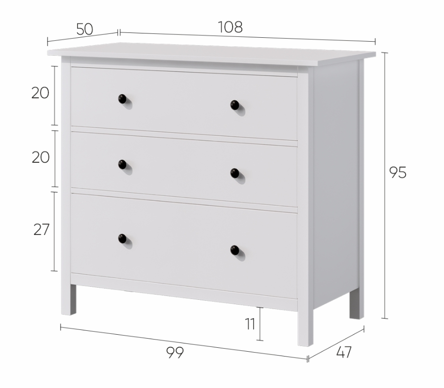 HEMNES ХЕМНЭС  КЫМÖР Комод 3 ящика белый