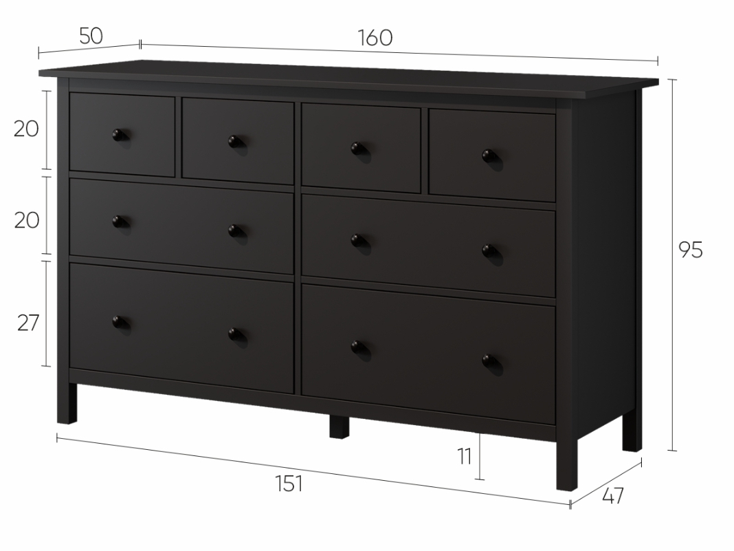 HEMNES ХЕМНЭС  КЫМÖР Комод 8 ящиков черный