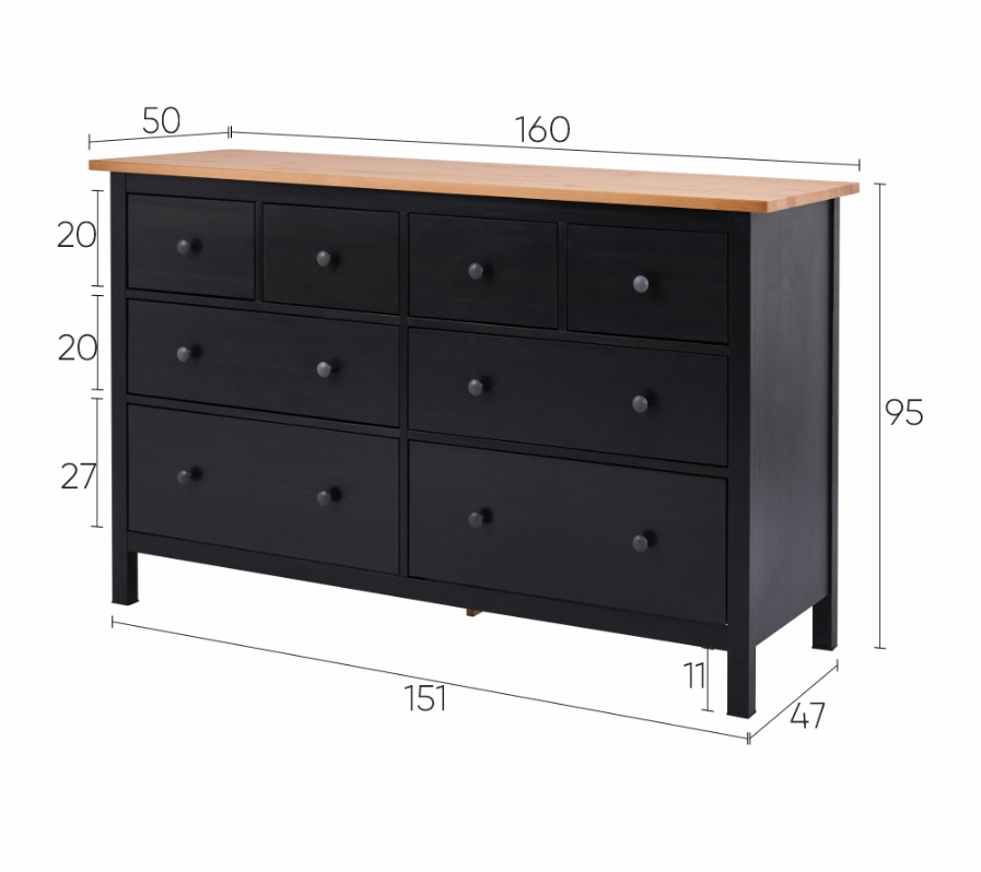 HEMNES ХЕМНЭС  КЫМÖР Комод 8 ящиков черный/светло-коричневый
