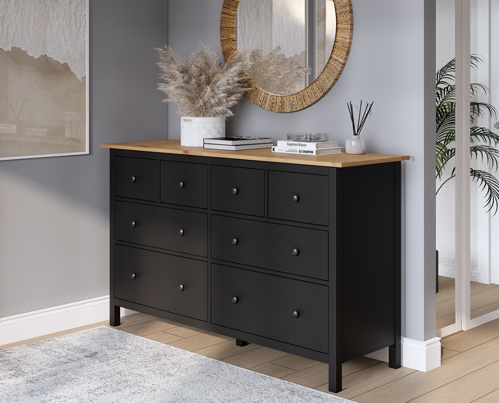 HEMNES ХЕМНЭС  КЫМÖР Комод 8 ящиков черный/светло-коричневый