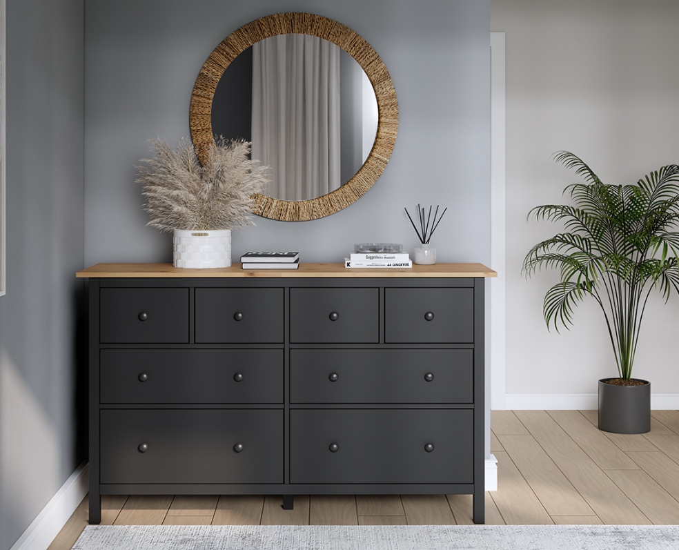 HEMNES ХЕМНЭС  КЫМÖР Комод 8 ящиков черный/светло-коричневый