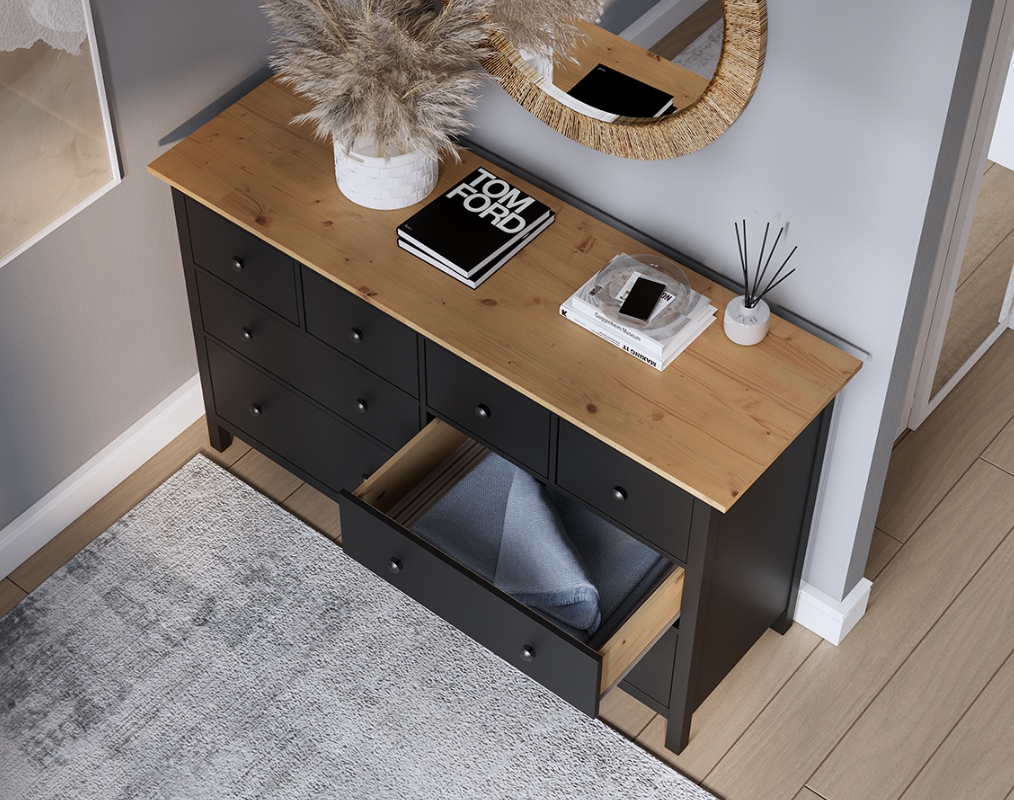 HEMNES ХЕМНЭС  КЫМÖР Комод 8 ящиков черный/светло-коричневый