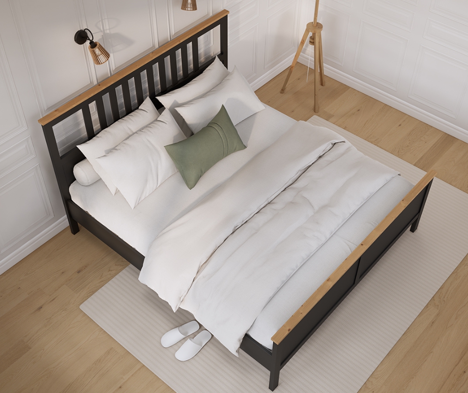 HEMNES ХЕМНЭС  КЫМÖР кровать черный/светло-коричневый 180*200
