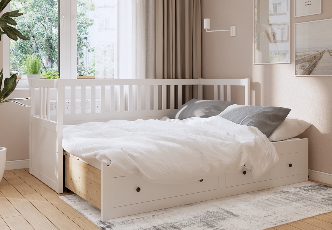HEMNES ХЕМНЭС  КЫМÖР кровать-кушетка с хранилищем с выдвижением 80x200 Белый