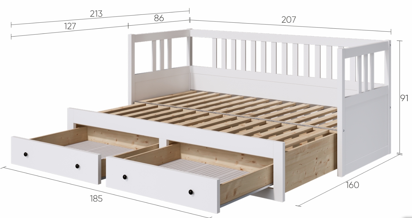 HEMNES ХЕМНЭС  КЫМÖР кровать-кушетка с хранилищем с выдвижением 80x200 Белый