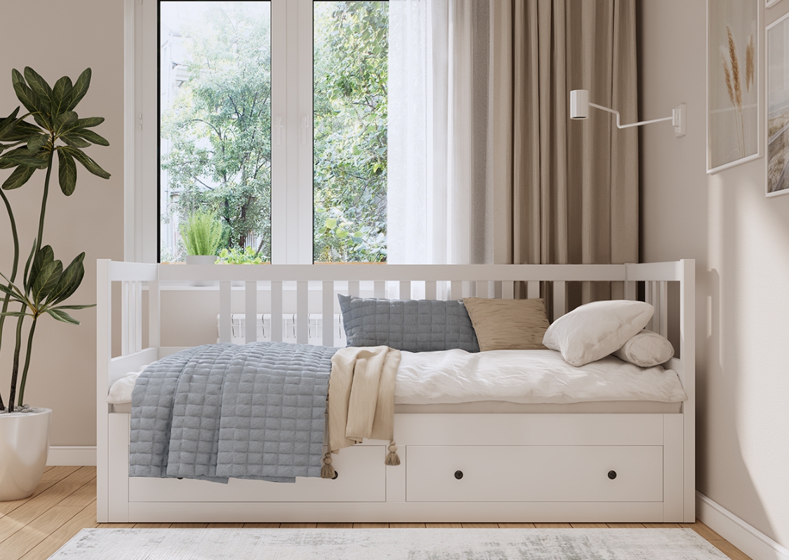 HEMNES ХЕМНЭС  КЫМÖР кровать-кушетка с хранилищем с выдвижением 80x200 Белый