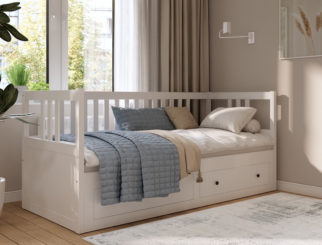 HEMNES ХЕМНЭС  КЫМÖР кровать-кушетка с хранилищем с выдвижением 80x200 Белый