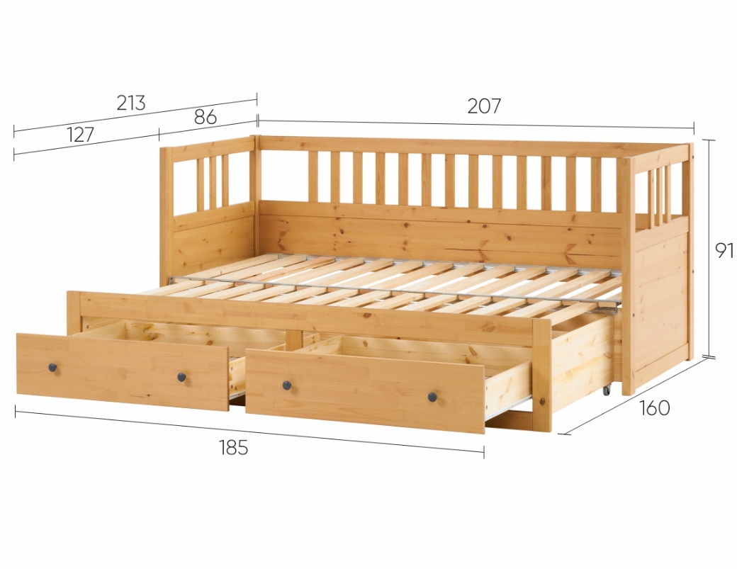 HEMNES ХЕМНЭС  КЫМÖР кровать-кушетка с хранилищем с выдвижением 80x200 Натуральный
