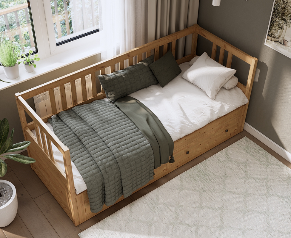 HEMNES ХЕМНЭС  КЫМÖР кровать-кушетка с хранилищем с выдвижением 80x200 Натуральный