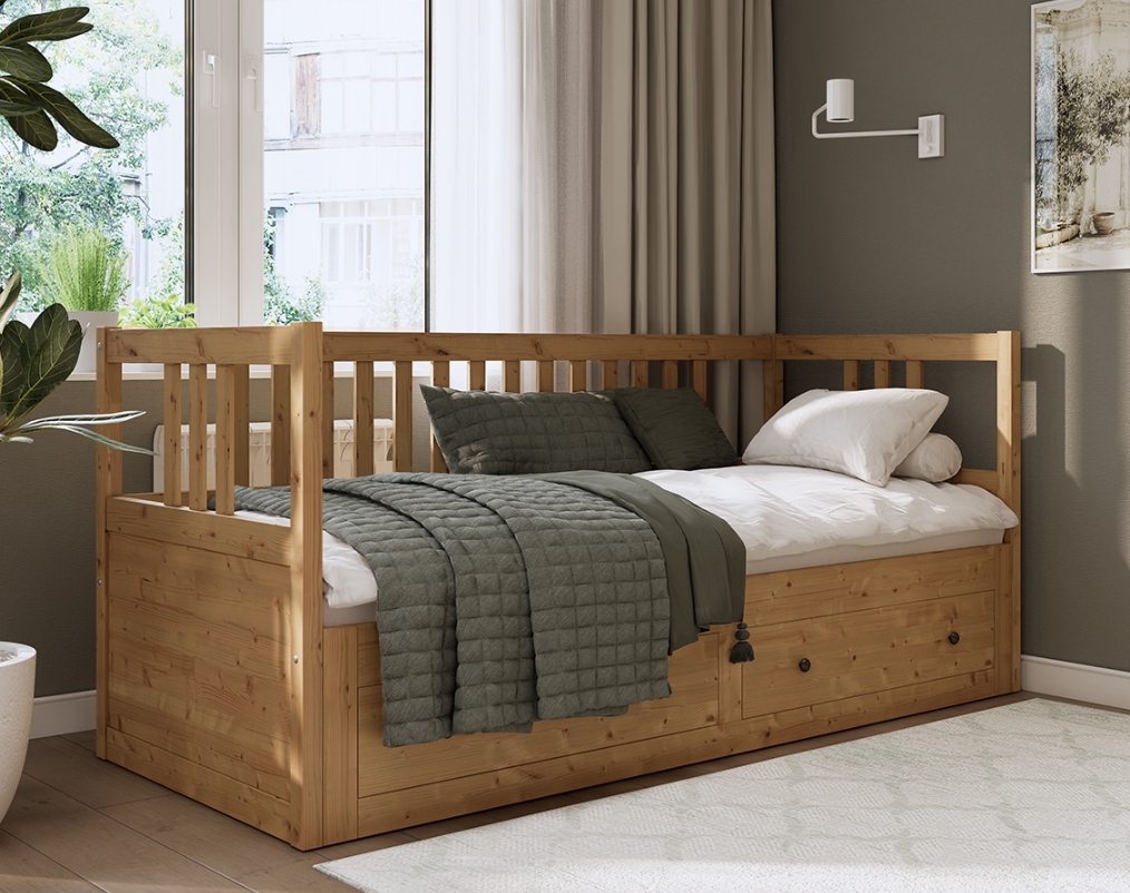 HEMNES ХЕМНЭС  КЫМÖР кровать-кушетка с хранилищем с выдвижением 80x200 Натуральный