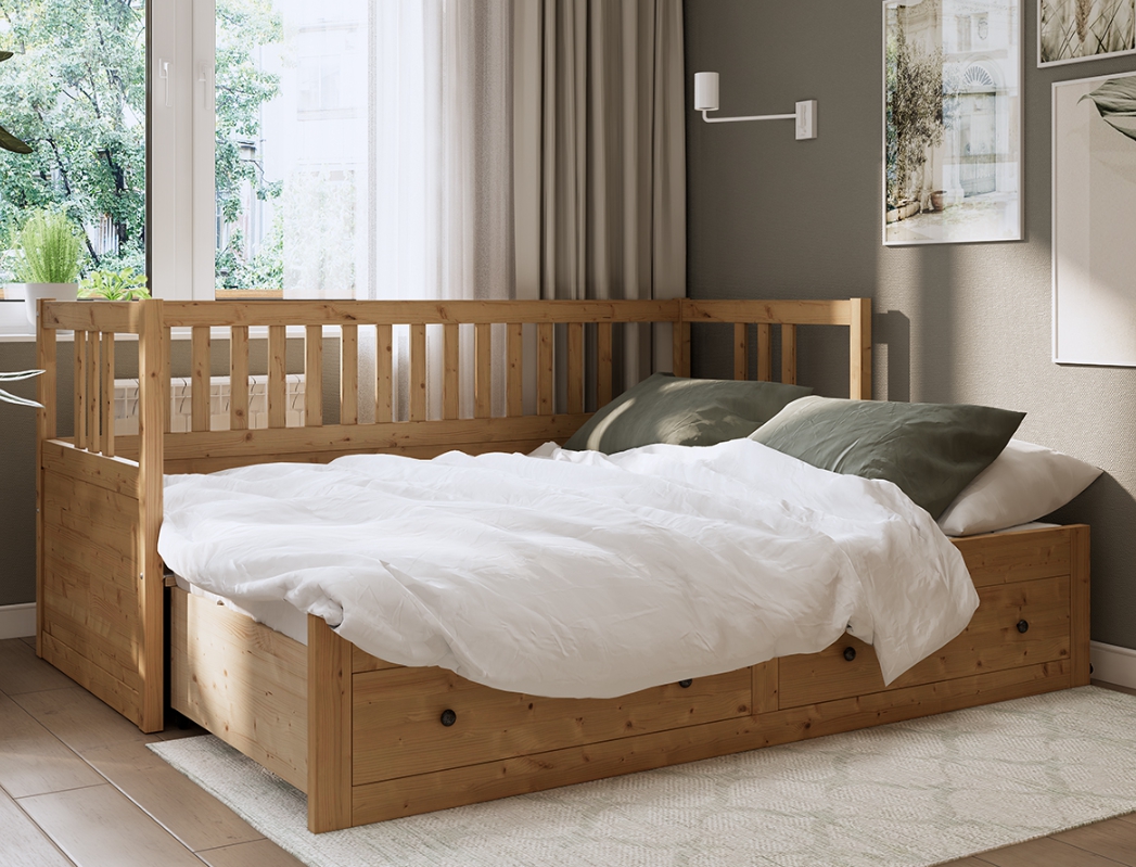 HEMNES ХЕМНЭС  КЫМÖР кровать-кушетка с хранилищем с выдвижением 80x200 Натуральный