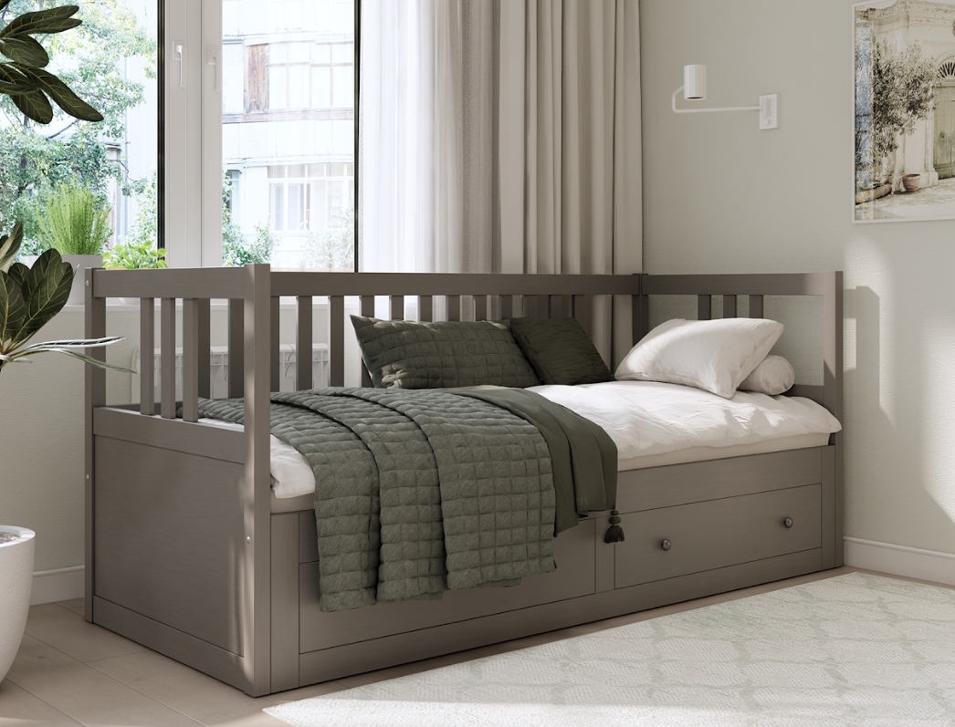 HEMNES ХЕМНЭС  КЫМÖР кровать-кушетка с хранилищем с выдвижением 80x200 Серый