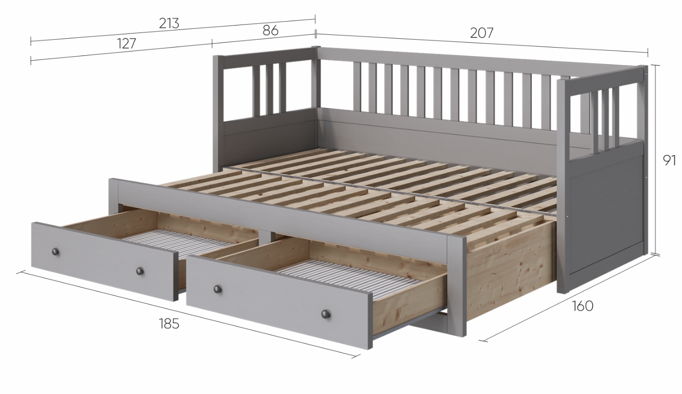 HEMNES ХЕМНЭС  КЫМÖР кровать-кушетка с хранилищем с выдвижением 80x200 Серый