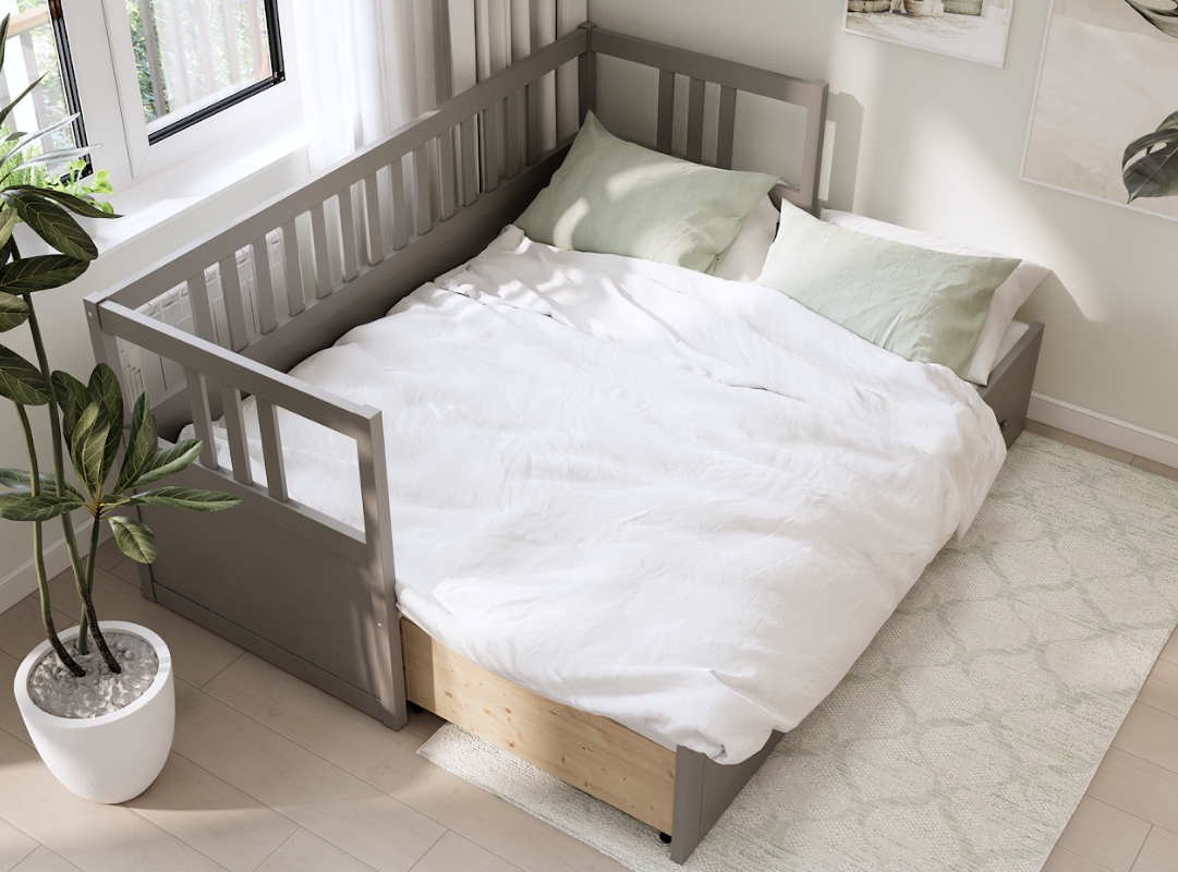 HEMNES ХЕМНЭС  КЫМÖР кровать-кушетка с хранилищем с выдвижением 80x200 Серый