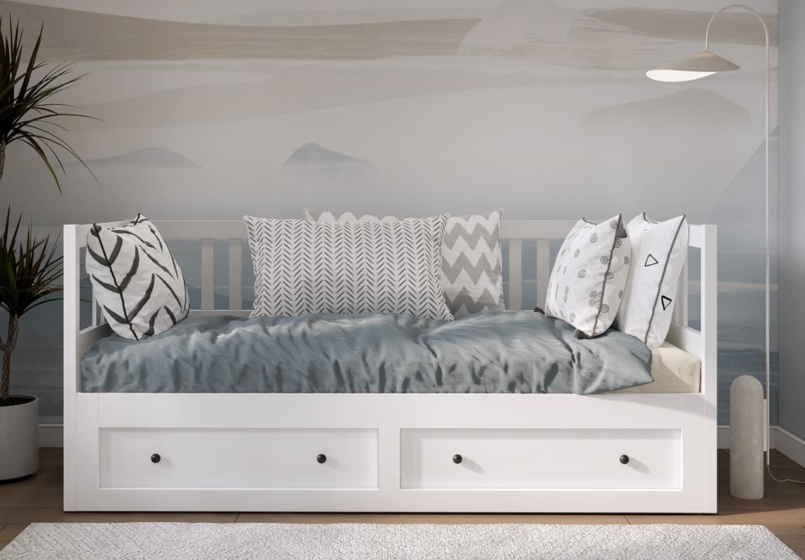 HEMNES ХЕМНЭС  КЫМÖР кровать-тахта с хранилищем 80x200 Белый