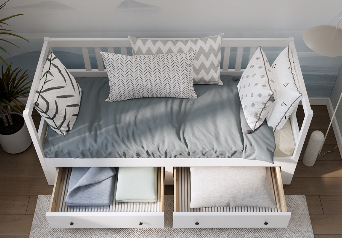 HEMNES ХЕМНЭС  КЫМÖР кровать-тахта с хранилищем 80x200 Белый
