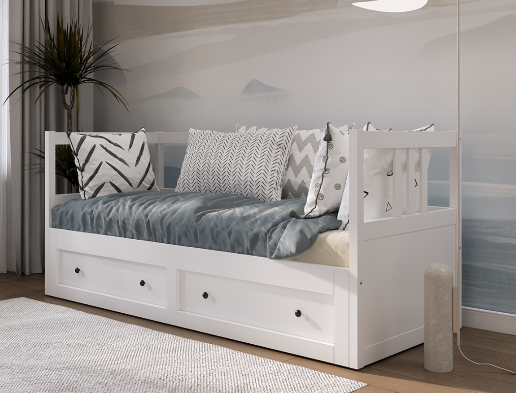 HEMNES ХЕМНЭС  КЫМÖР кровать-тахта с хранилищем 80x200 Белый