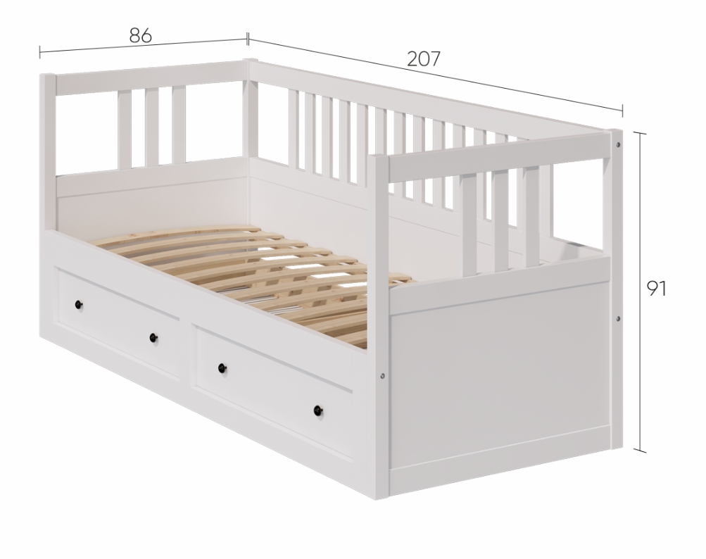 HEMNES ХЕМНЭС  КЫМÖР кровать-тахта с хранилищем 80x200 Белый