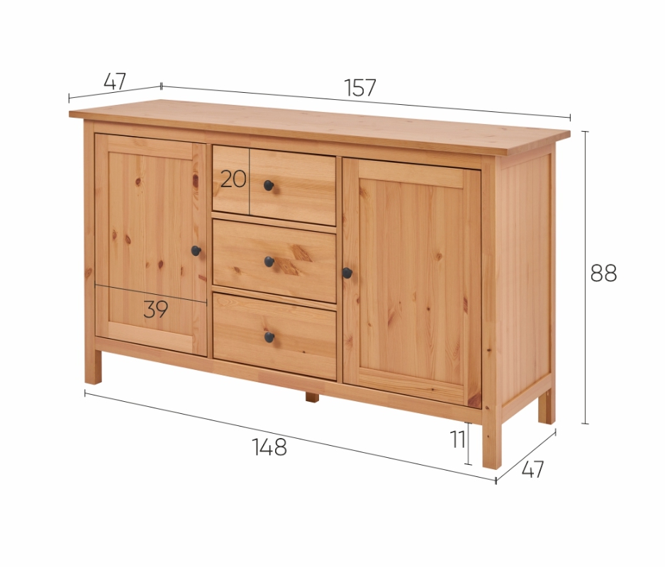 HEMNES ХЕМНЭС  КЫМÖР Сервант светло-коричневый