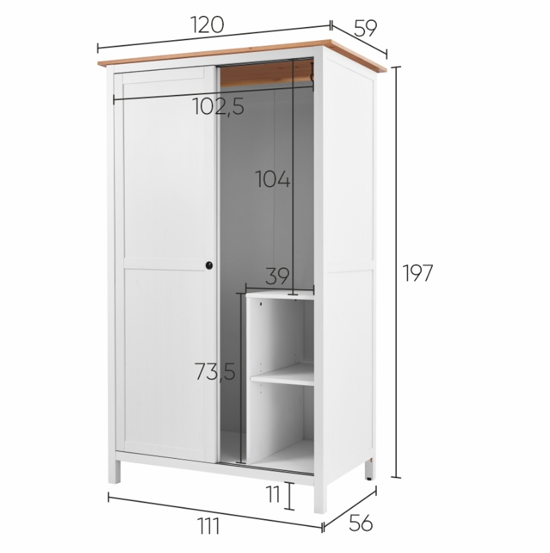 HEMNES ХЕМНЭС  КЫМÖР Шкаф с 2 дверями белый/натуральный