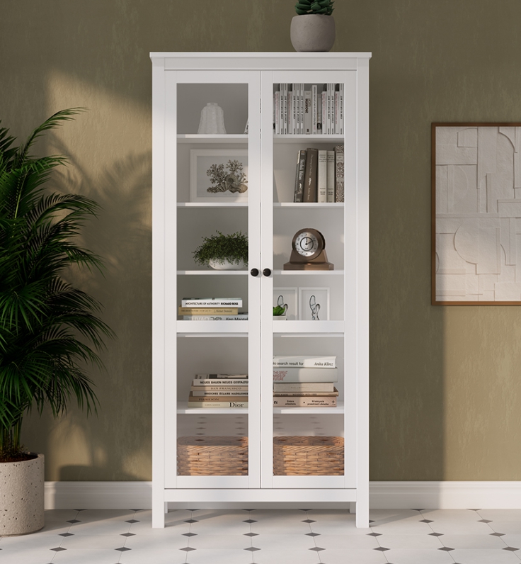 HEMNES ХЕМНЭС  КЫМÖР Шкаф-витрина с 2 дверями белый стекло