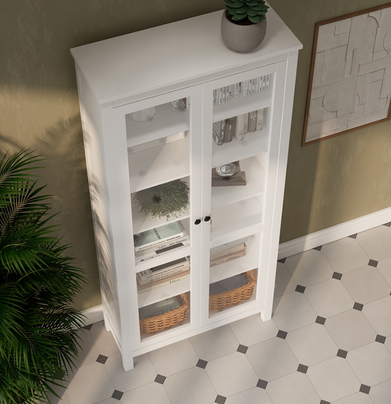 HEMNES ХЕМНЭС  КЫМÖР Шкаф-витрина с 2 дверями белый стекло