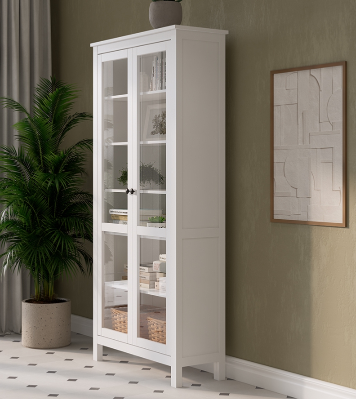 HEMNES ХЕМНЭС  КЫМÖР Шкаф-витрина с 2 дверями белый стекло