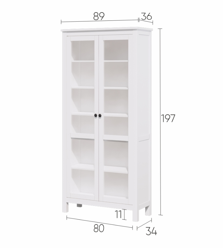 HEMNES ХЕМНЭС  КЫМÖР Шкаф-витрина с 2 дверями белый стекло