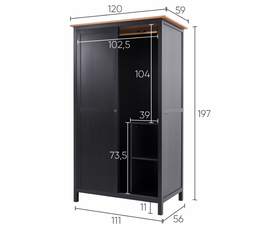 HEMNES ХЕМНЭС  КЫМÖР Шкаф с 2 дверями черный/светло-коричневый