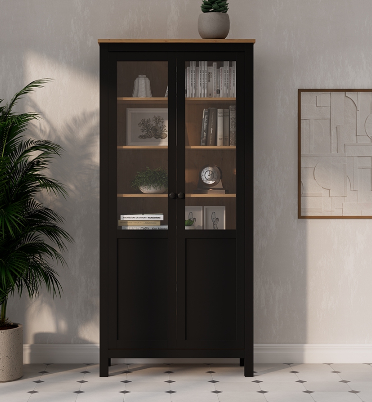 HEMNES ХЕМНЭС  КЫМÖР Шкаф с 2 дверями черный/светло-коричневый