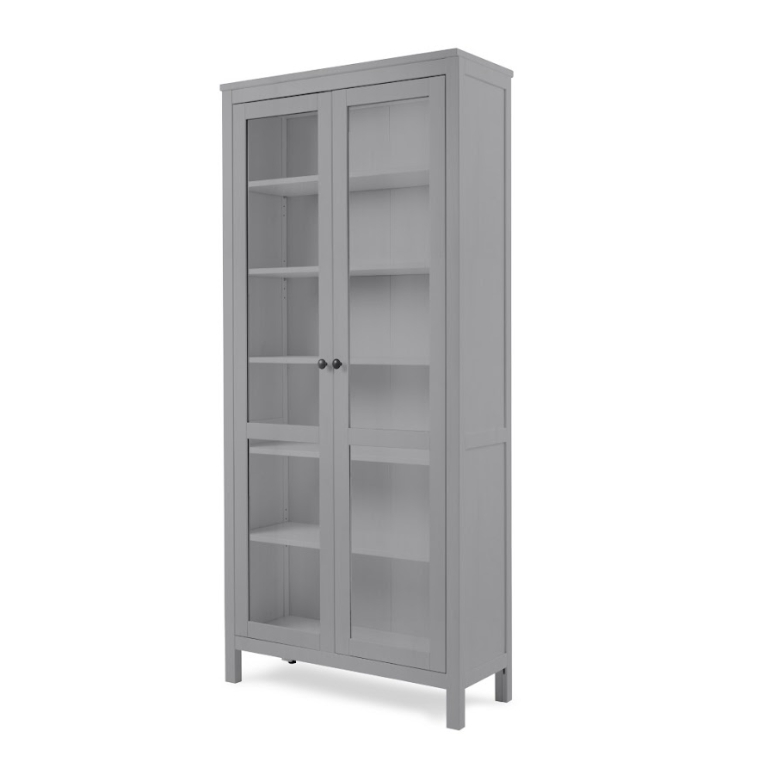 HEMNES ХЕМНЭС  КЫМÖР Шкаф-витрина с 2 дверями серый стекло