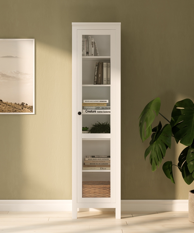 HEMNES ХЕМНЭС  КЫМÖР Шкаф-витрина с дверью стекло белый