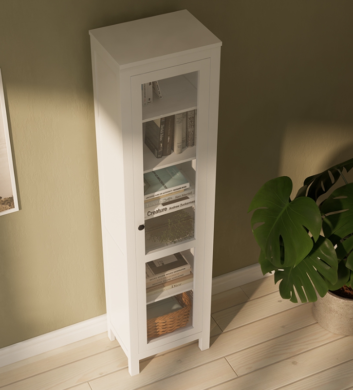 HEMNES ХЕМНЭС  КЫМÖР Шкаф-витрина с дверью стекло белый
