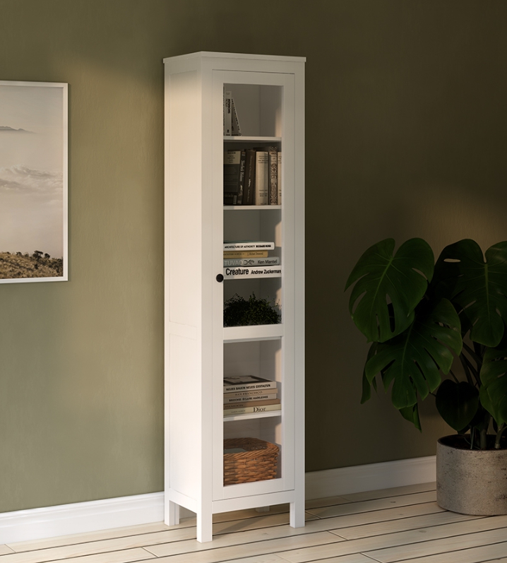 HEMNES ХЕМНЭС  КЫМÖР Шкаф-витрина с дверью стекло белый