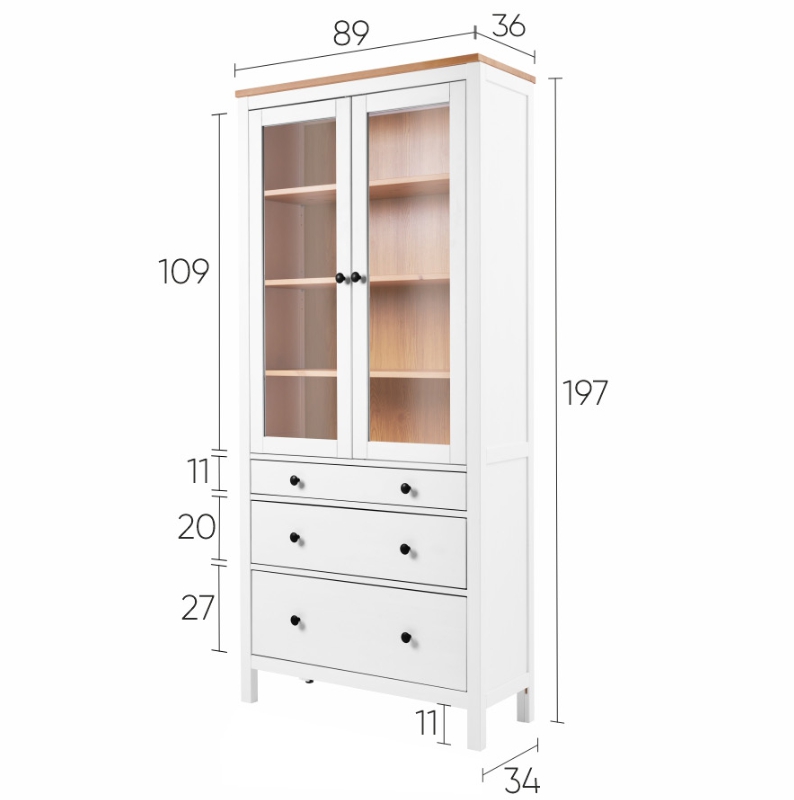 HEMNES ХЕМНЭС  КЫМÖР Шкаф-витрина белый/светло-коричневый