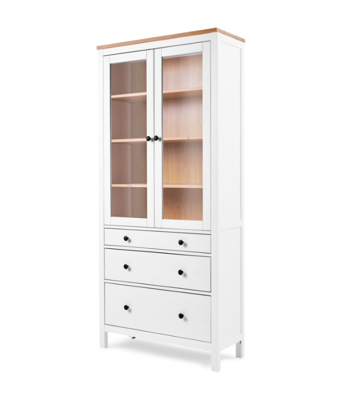 HEMNES ХЕМНЭС  КЫМÖР Шкаф-витрина белый/светло-коричневый