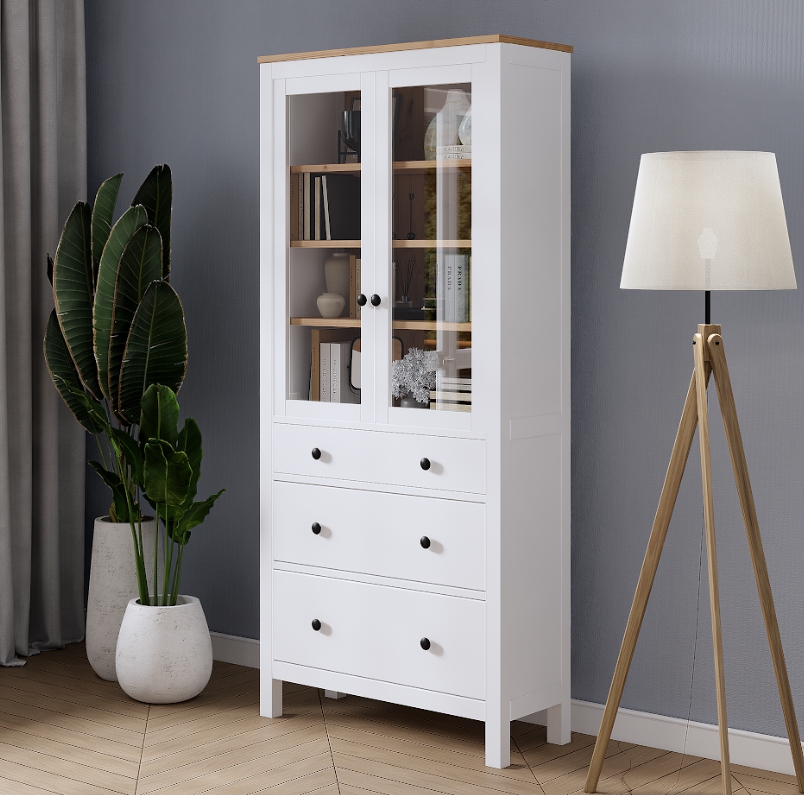 HEMNES ХЕМНЭС  КЫМÖР Шкаф-витрина белый/светло-коричневый