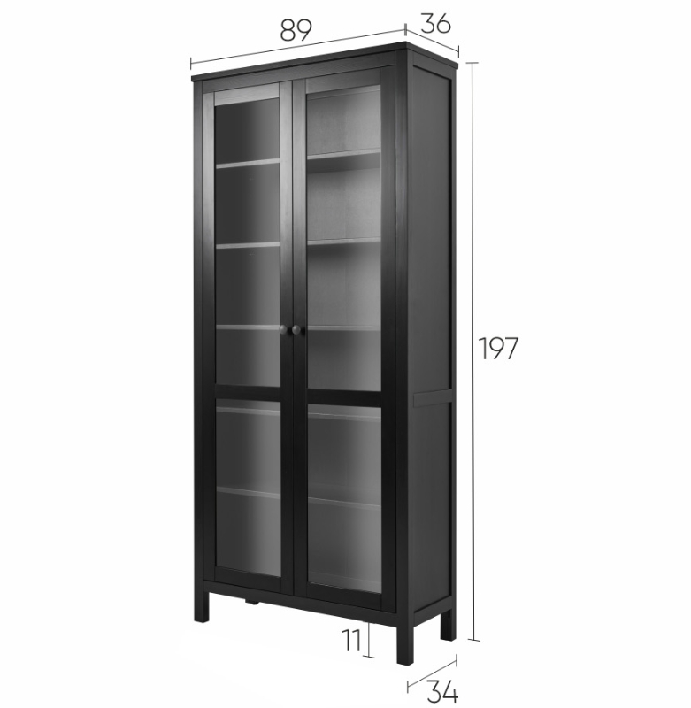 HEMNES ХЕМНЭС  КЫМÖР Шкаф-витрина с 2 дверями черный стекло