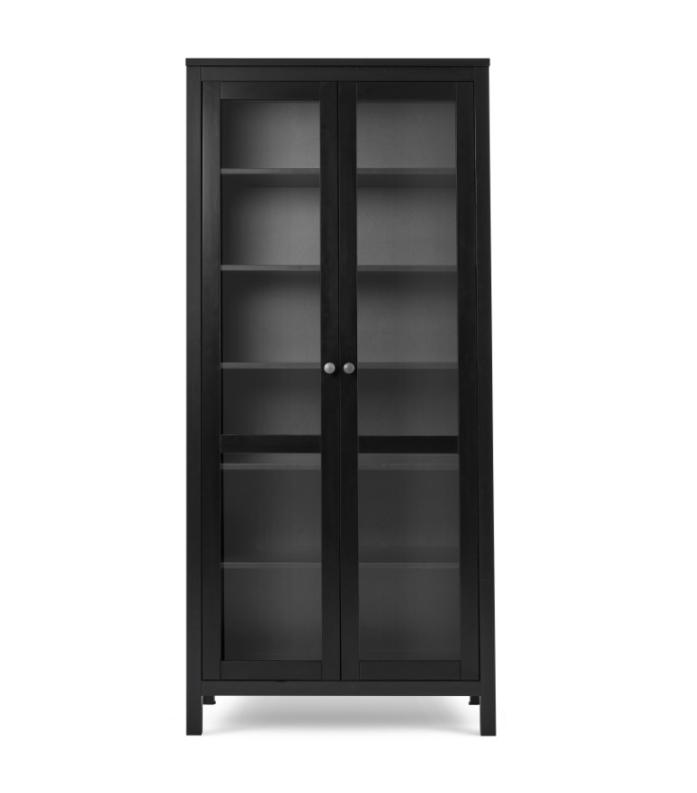 HEMNES ХЕМНЭС  КЫМÖР Шкаф-витрина с 2 дверями черный стекло