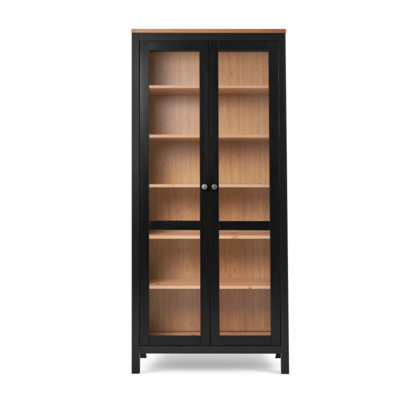 HEMNES ХЕМНЭС  КЫМÖР Шкаф-витрина с 2 дверями черный/светло-коричневый стекло