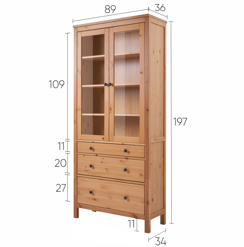 HEMNES ХЕМНЭС  КЫМÖР Шкаф-витрина светло-коричневый