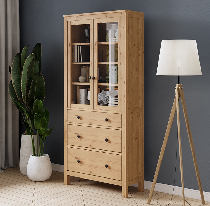 HEMNES ХЕМНЭС  КЫМÖР Шкаф-витрина светло-коричневый
